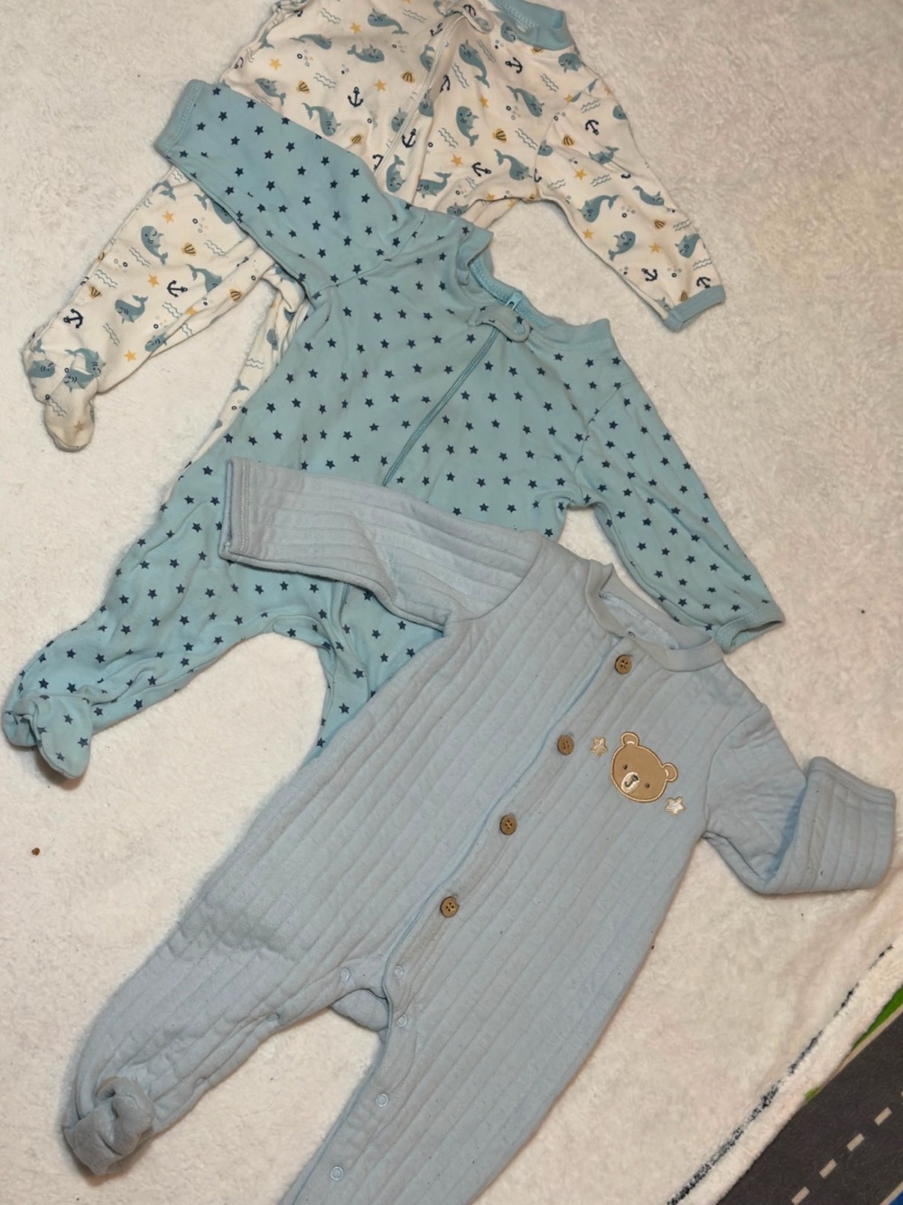 Soft Blue Baby Footie Sleepers — 3-Pack